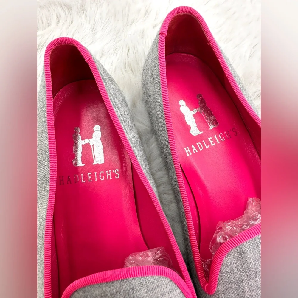 Hadleigh’s Audrey‎ Linen Loafer embroidered flats 38 US 8 Pink smoking slipper